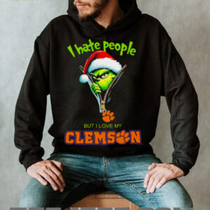 Grinch Santa Hat I Hate People But I Love My Clemson Tigers Christmas Logo Shirt Clothing