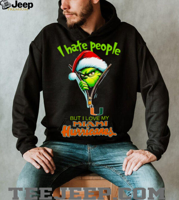 Grinch Santa Hat I Hate People But I Love My Miami Hurricanes Christmas Logo Shirt Clothing