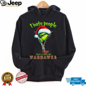 Grinch Santa Hat I Hate People But I Love My ULM Warhawks Christmas Logo Shirt Clothing