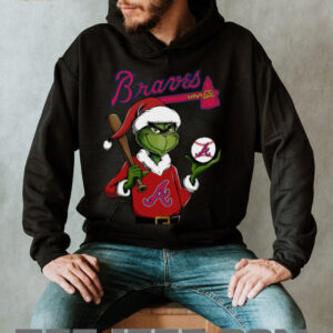 Grinch Santa X Atlanta Braves Christmas Hold The Ball Tee