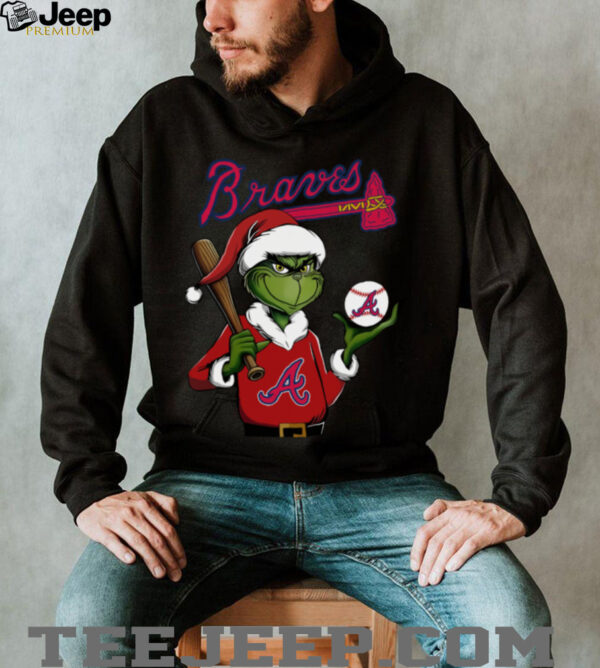 Grinch Santa X Atlanta Braves Christmas Hold The Ball Tee