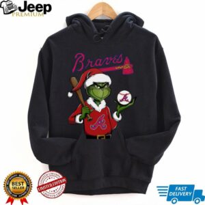 Grinch Santa X Atlanta Braves Christmas Hold The Ball Tee