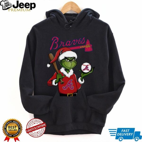 Grinch Santa X Atlanta Braves Christmas Hold The Ball Tee