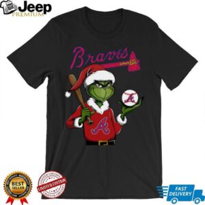 Grinch Santa X Atlanta Braves Christmas Hold The Ball Tee