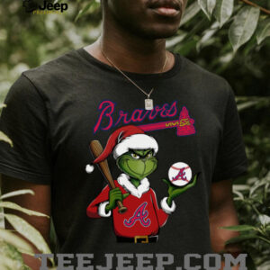 Grinch Santa X Atlanta Braves Christmas Hold The Ball Tee