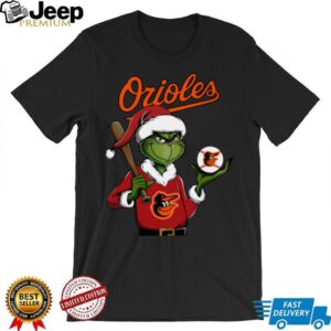 Grinch Santa X Baltimore Orioles Christmas Hold The Ball Tee