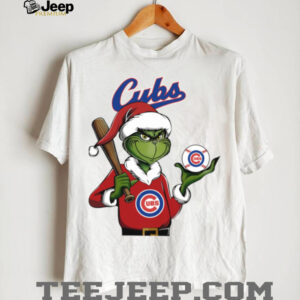 Grinch Santa X Chicago Cubs Christmas Hold The Ball Tee