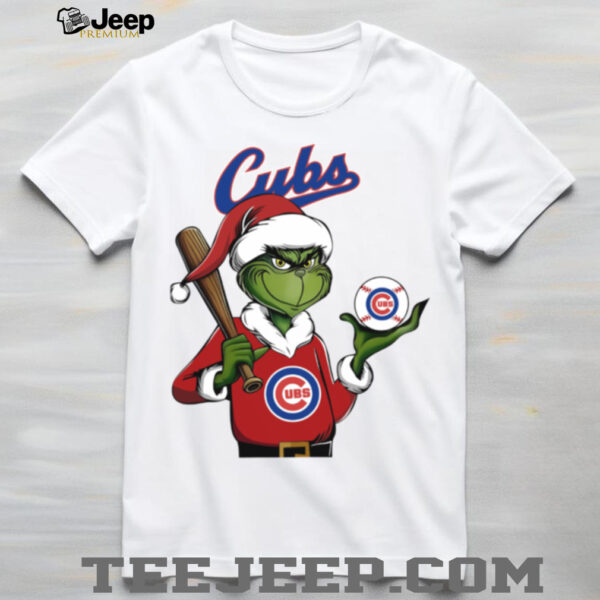 Grinch Santa X Chicago Cubs Christmas Hold The Ball Tee