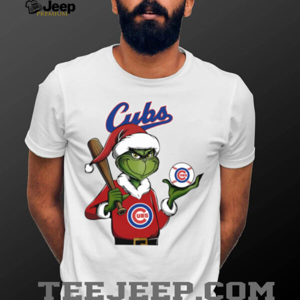 Grinch Santa X Chicago Cubs Christmas Hold The Ball Tee