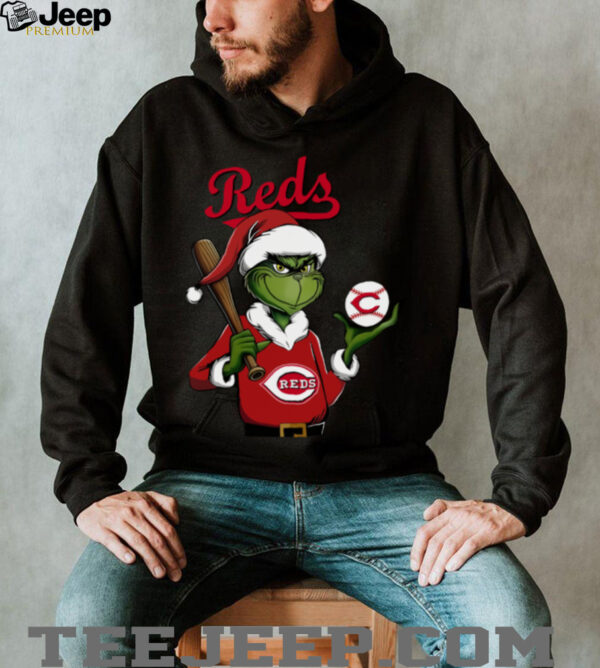 Grinch Santa X Cincinnati Reds Christmas Hold The Ball Tee