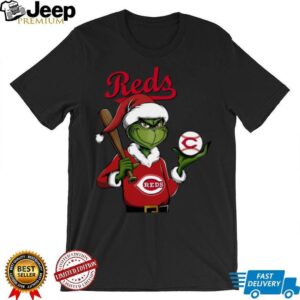 Grinch Santa X Cincinnati Reds Christmas Hold The Ball Tee