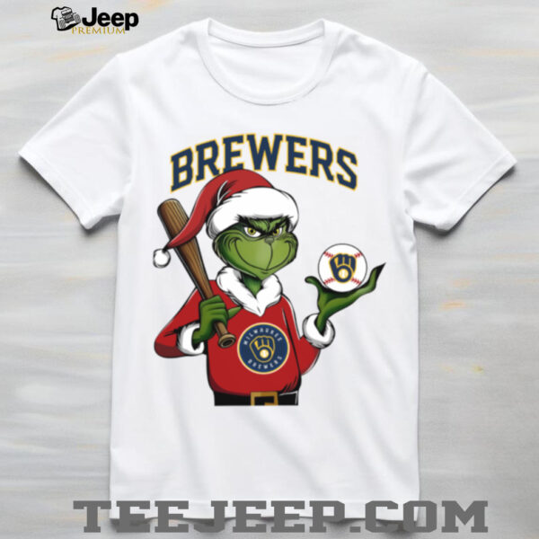 Grinch Santa X Milwaukee Brewers Christmas Hold The Ball Tee