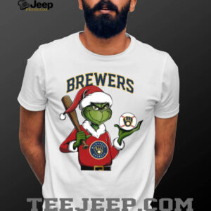 Grinch Santa X Milwaukee Brewers Christmas Hold The Ball Tee