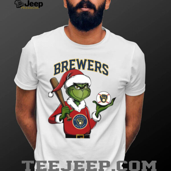 Grinch Santa X Milwaukee Brewers Christmas Hold The Ball Tee