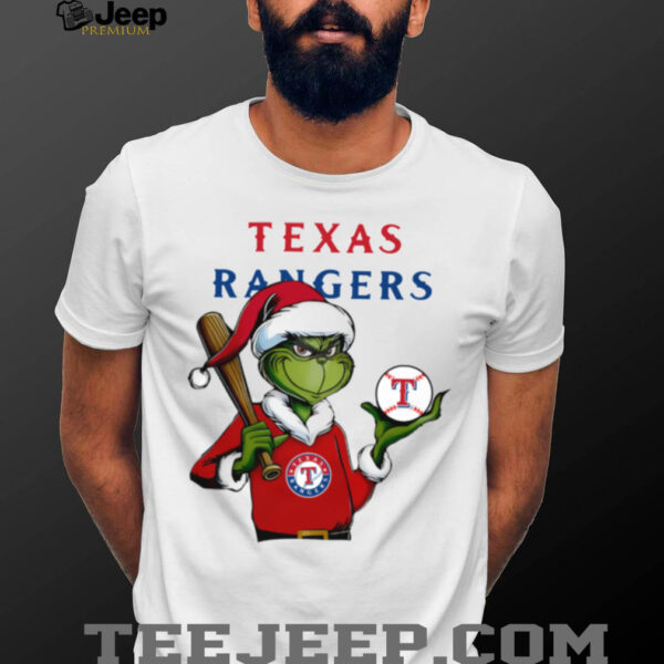 Grinch Santa X Texas Rangers Christmas Hold The Ball Tee