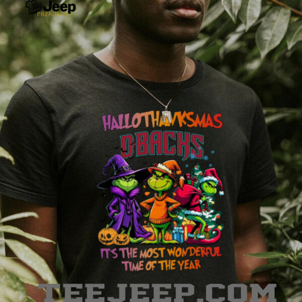 Grinch X Arizona Diamondbacks It’s The Most Wonderful Time Of The Year Happy Hallothanksmas T Shirt