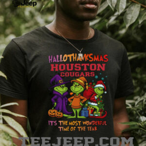 Grinch X Houston Cougars It’s The Most Wonderful Time Of The Year Happy Hallothanksmas T Shirt