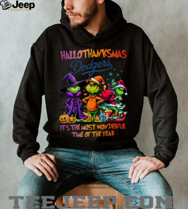 Grinch X Los Angeles Dodgers It’s The Most Wonderful Time Of The Year Happy Hallothanksmas T Shirt