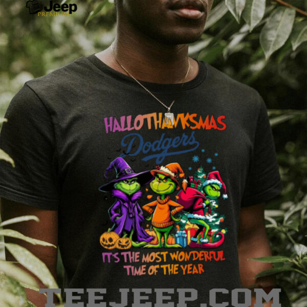 Grinch X Los Angeles Dodgers It’s The Most Wonderful Time Of The Year Happy Hallothanksmas T Shirt
