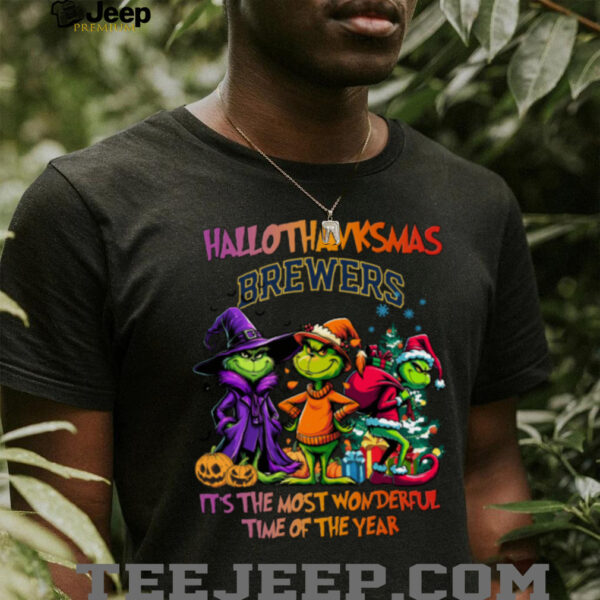 Grinch X Milwaukee Brewers It’s The Most Wonderful Time Of The Year Happy Hallothanksmas T Shirt