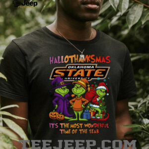 Grinch X Oklahoma State Cowboys It’s The Most Wonderful Time Of The Year Happy Hallothanksmas T Shirt