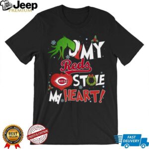 Grinch Hand My Cincinnati Reds Stole My Heart Christmas Shirt