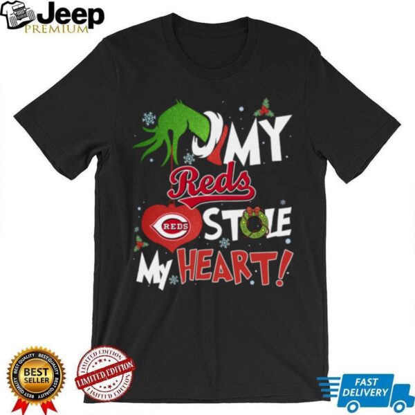 Grinch Hand My Cincinnati Reds Stole My Heart Christmas Shirt