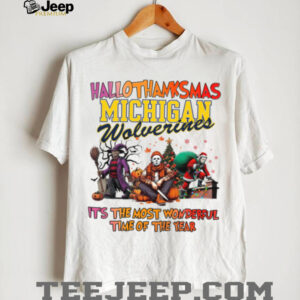 Halloween Thanksgiving Christmas Shirt Horror Movies X Michigan Wolverines Hallothanksmas Tee