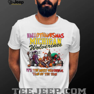 Halloween Thanksgiving Christmas Shirt Horror Movies X Michigan Wolverines Hallothanksmas Tee
