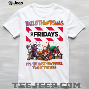 Halloween Thanksgiving Christmas Shirt Horror Movies X TGI Fridays Hallothanksmas Tee