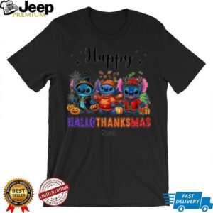 Happy Hallothanksmas Shirt, Cute Stitch Halloween Thanksgiving Christmas Tee, Holiday Family Matching Outfit Gift