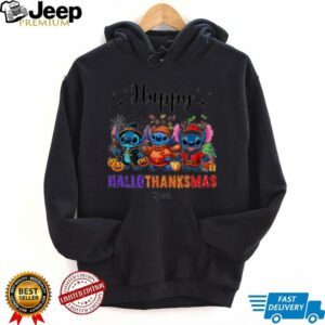 Happy Hallothanksmas Shirt, Cute Stitch Halloween Thanksgiving Christmas Tee, Holiday Family Matching Outfit Gift