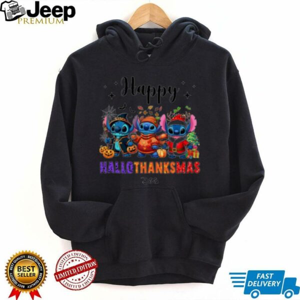 Happy Hallothanksmas Shirt, Cute Stitch Halloween Thanksgiving Christmas Tee, Holiday Family Matching Outfit Gift