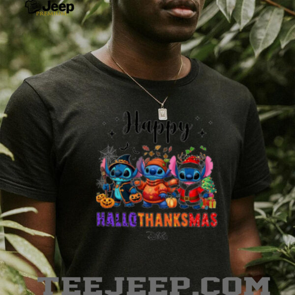 Happy Hallothanksmas Shirt, Cute Stitch Halloween Thanksgiving Christmas Tee, Holiday Family Matching Outfit Gift