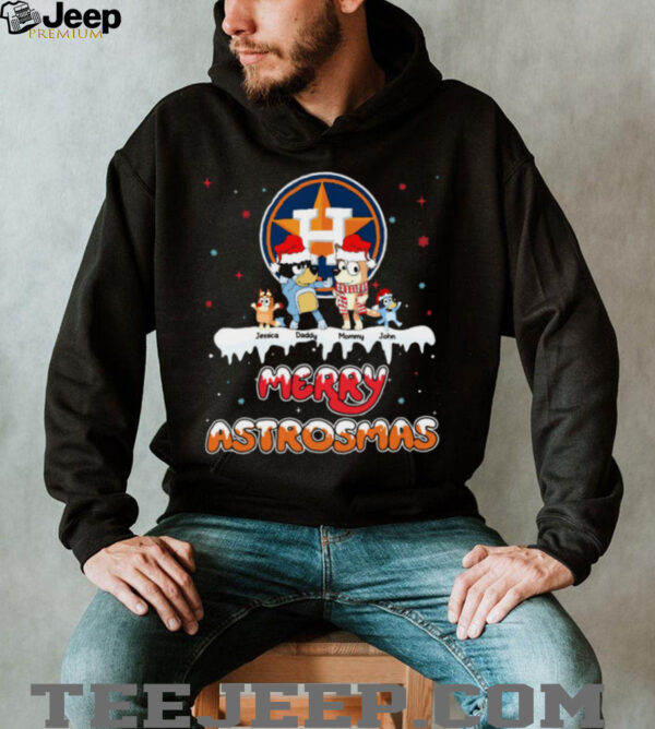Houston Astros Bluey Family Christmas Shirt – Personalized MLB Fan Tee – Custom Name Holiday Outfit Gift for Baseball Fans