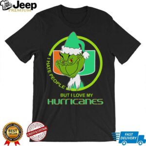 I Hate People But I Love My Miami Hurricanes Grinch With Santa Hat Football Christmas Gift Shirt Hoodie