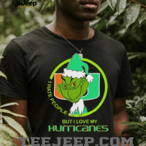 I Hate People But I Love My Miami Hurricanes Grinch With Santa Hat Football Christmas Gift Shirt Hoodie