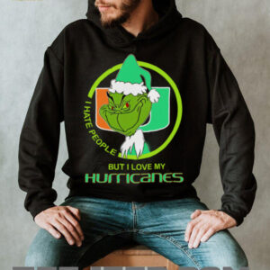 I Hate People But I Love My Miami Hurricanes Grinch With Santa Hat Football Christmas Gift Shirt Hoodie