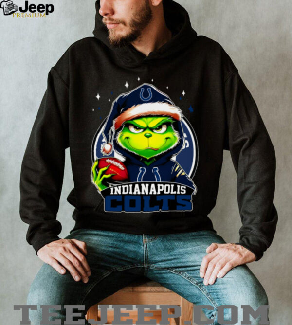 Indianapolis X Grinch Santa Hat Hold Bowl Merry Christmas Shirt