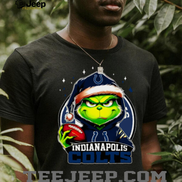 Indianapolis X Grinch Santa Hat Hold Bowl Merry Christmas Shirt