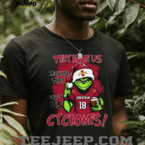 Iowa State Cyclones Custom Name Grinch Christmas Tee – NCAA Football Holiday Shirt – Quote “They Hate Us Because They Ain’t Us” Gift