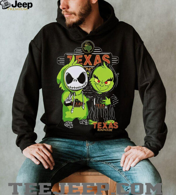Jack Skellington and The Grinch Texas Roadhouse Funny Christmas Halloween Mashup T Shirt