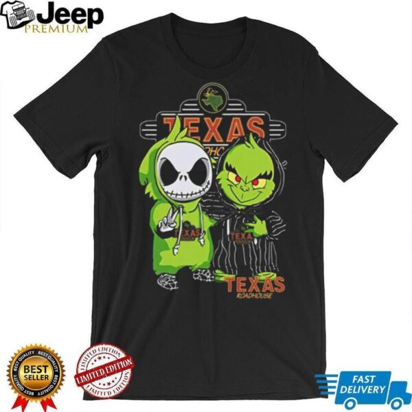 Jack Skellington and The Grinch Texas Roadhouse Funny Christmas Halloween Mashup T Shirt