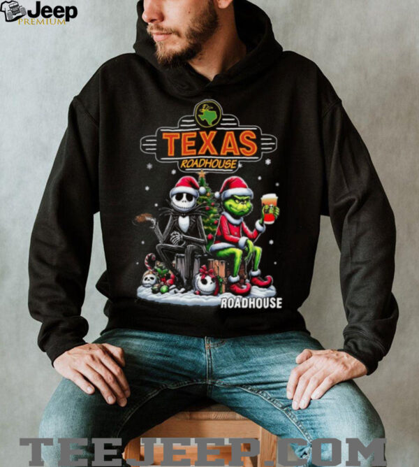 Jack Skellington and The Grinch Texas Roadhouse Funny Christmas Mashup T Shirt