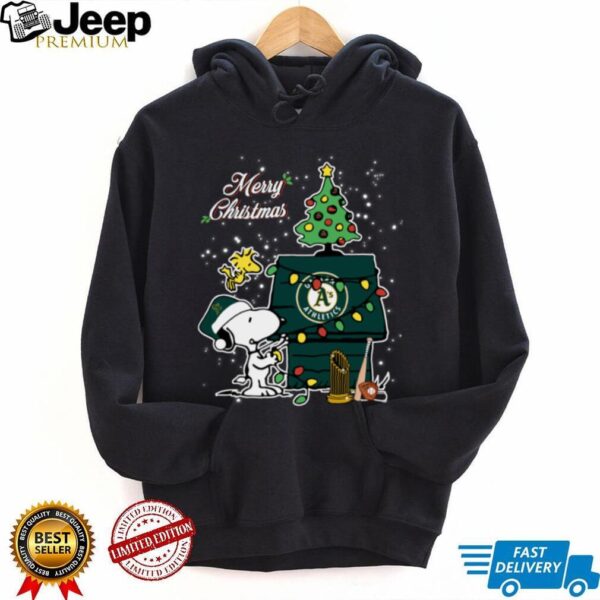Oakland Athletics Merry Christmas With Snoopy Baby T Shirt