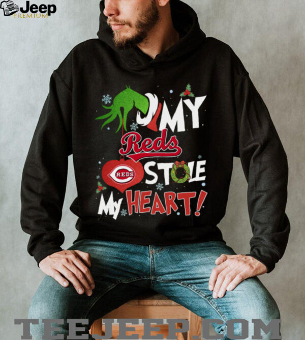 Grinch Hand My Cincinnati Reds Stole My Heart Christmas Shirt