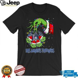 Los Angeles Dodgers Grinch Christmas Lights T Shirt – Personalized MLB Fan Tee with Custom Baseball Gift