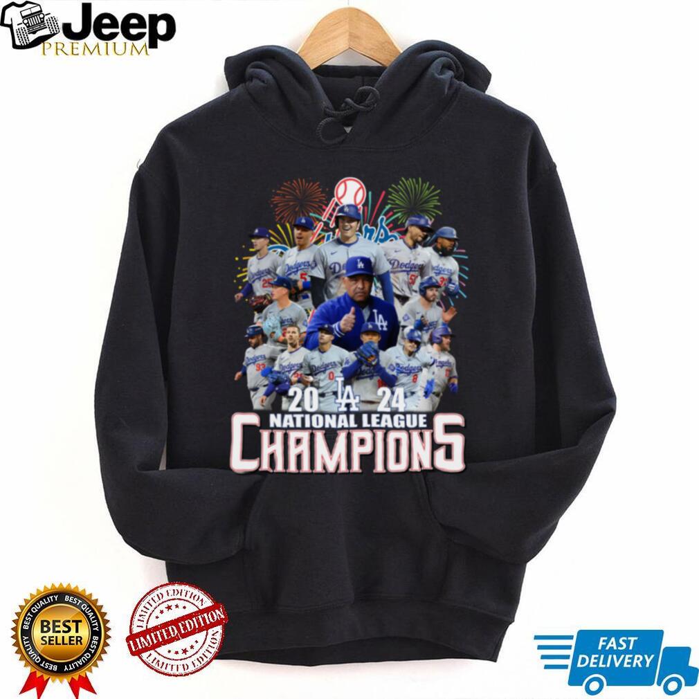 MLB Los Angeles Dodgers 2024 National League Champions Fan Celebrating T Shirt MLB Los Angeles Dodgers 2024 National League Champions Fan Celebrating T Shirt