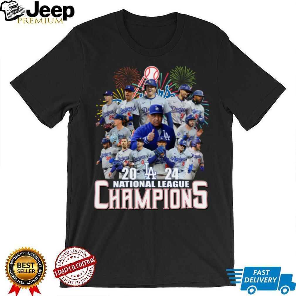 MLB Los Angeles Dodgers 2024 National League Champions Fan Celebrating T Shirt MLB Los Angeles Dodgers 2024 National League Champions Fan Celebrating T Shirt