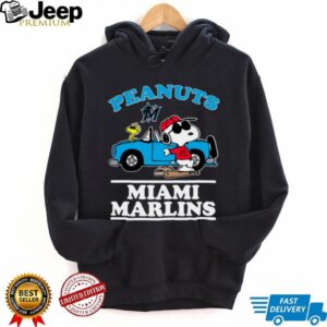 Miami Marlins Snoopy Peanuts Car Baseball T Shirt